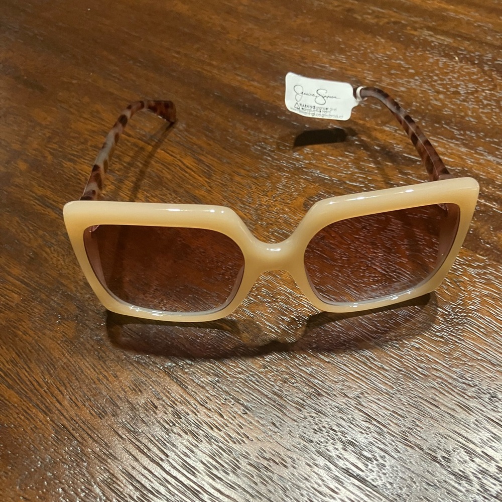 Jessica Simpson Cream Square Sunglasses with Brown Lenses